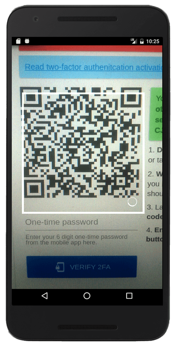 phone scanning qr code from 2fa page