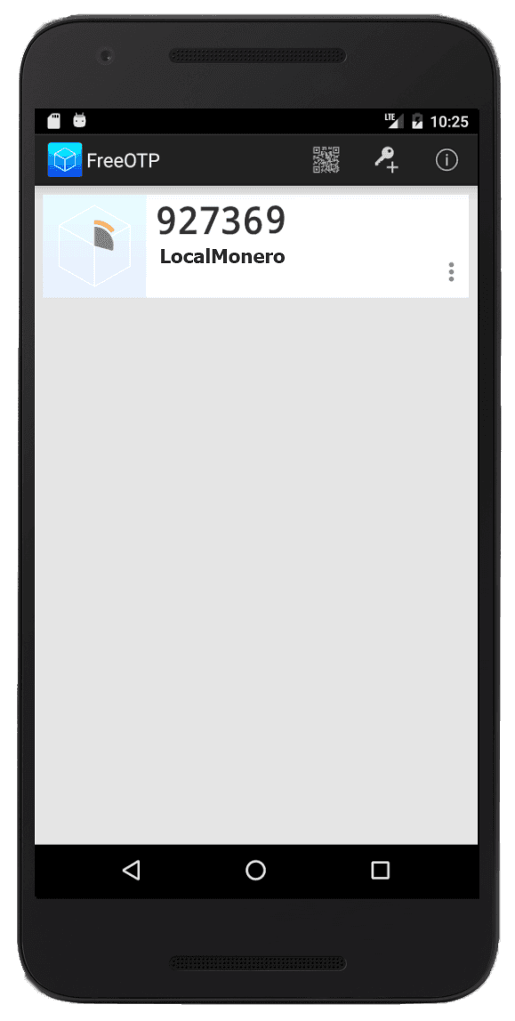 phone with 2fa app showing localmonero one time password