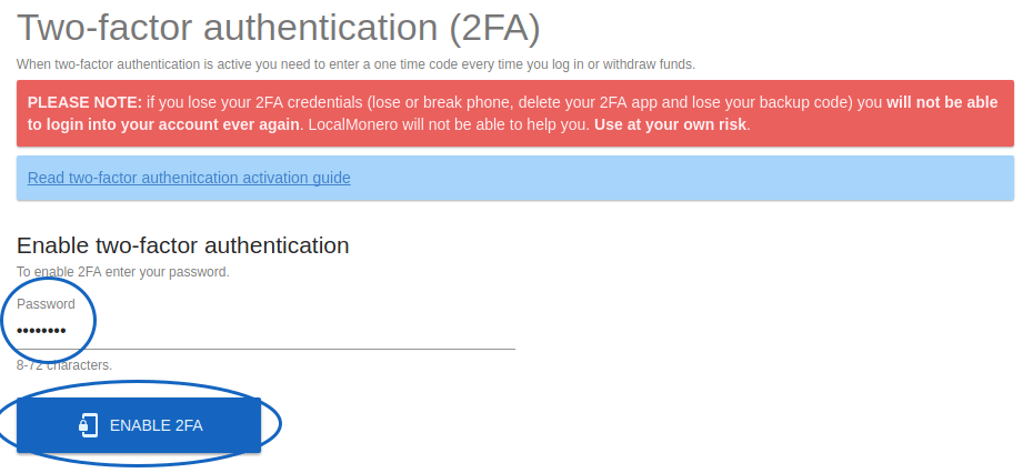2fa page with password input field marked